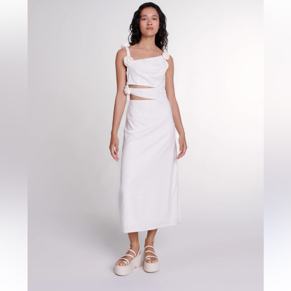 White Maxi Wrap Dress with Cut Out and Ruched Details